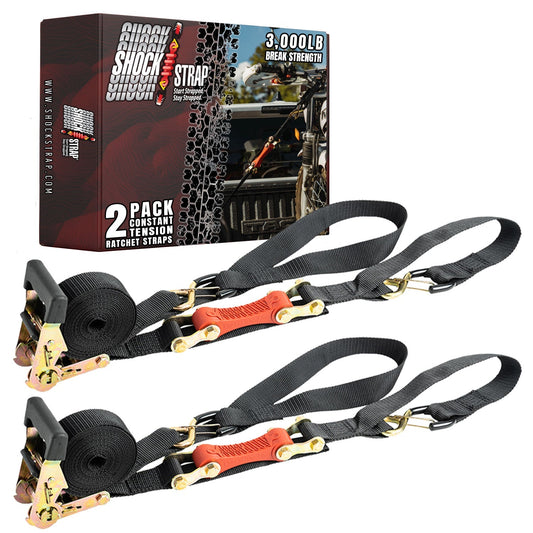 7ft x 1.5in SHOCKSTRAP® Ratchet Strap with Clip Hook,  Premium Polyester Webbing, 3k Break Strength, 1k Working Load Limit